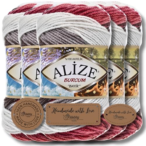 Hobby YARN 3x Etikettenlabel mit Alize Burcum Batik Wolle Premium 5x100g als Set | Yarn | Garn | Strickgarn Farbverlauf Babywolle zum Häkeln Stricken Kleidung Schals (1984) von Hobby YARN