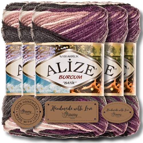 Hobby YARN 3x Etikettenlabel mit Alize Burcum Batik Wolle Premium 5x100g als Set | Yarn | Garn | Strickgarn Farbverlauf Babywolle zum Häkeln Stricken Kleidung Schals (1986) von Hobby YARN