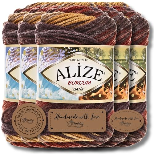 Hobby YARN 3x Etikettenlabel mit Alize Burcum Batik Wolle Premium 5x100g als Set | Yarn | Garn | Strickgarn Farbverlauf Babywolle zum Häkeln Stricken Kleidung Schals (3379) von Hobby YARN