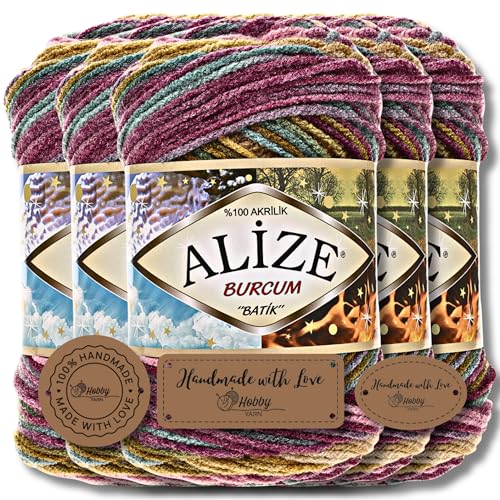 Hobby YARN 3x Etikettenlabel mit Alize Burcum Batik Wolle Premium 5x100g als Set | Yarn | Garn | Strickgarn Farbverlauf Babywolle zum Häkeln Stricken Kleidung Schals (4341) von Hobby YARN