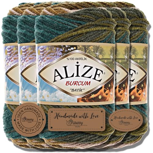 Hobby YARN 3x Etikettenlabel mit Alize Burcum Batik Wolle Premium 5x100g als Set | Yarn | Garn | Strickgarn Farbverlauf Babywolle zum Häkeln Stricken Kleidung Schals (4684) von Hobby YARN