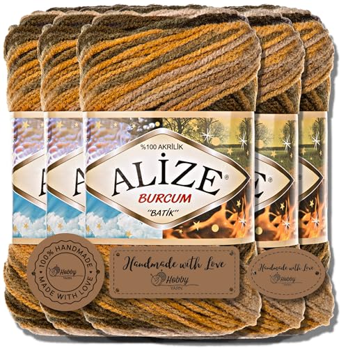 Hobby YARN 3x Etikettenlabel mit Alize Burcum Batik Wolle Premium 5x100g als Set | Yarn | Garn | Strickgarn Farbverlauf Babywolle zum Häkeln Stricken Kleidung Schals (5850) von Hobby YARN