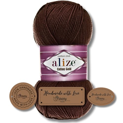 Hobby YARN 3x Etikettenlabel mit Alize Cotton Gold Wolle Premium 1x100g als Set, Yarn, Garn, Sommerwolle, Baumwolle, Strickgarn, Einfarbig, Baby, Kleidung, Schals (26) von Hobby YARN