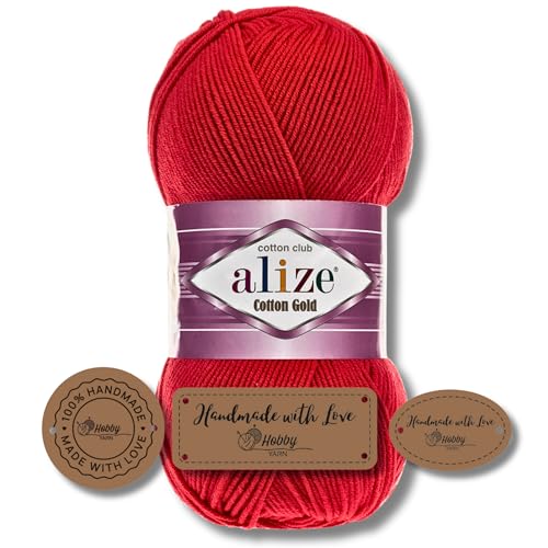 Hobby YARN 3x Etikettenlabel mit Alize Cotton Gold Wolle Premium 1x100g als Set, Yarn, Garn, Sommerwolle, Baumwolle, Strickgarn, Einfarbig, Baby, Kleidung, Schals (56) von Hobby YARN