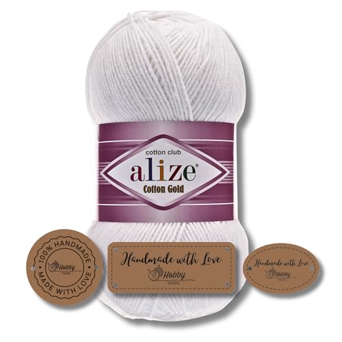 Hobby YARN 3x Etikettenlabel mit Alize Cotton Gold Wolle Premium 1x100g als Set | Yarn | Garn | Sommerwolle Baumwolle Strickgarn Einfarbig Baby Kleidung Schals (55) von Hobby YARN