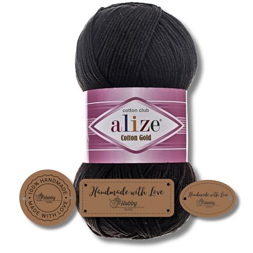 Hobby YARN 3x Etikettenlabel mit Alize Cotton Gold Wolle Premium 1x100g als Set | Yarn | Garn | Sommerwolle Baumwolle Strickgarn Einfarbig Baby Kleidung Schals (60) von Hobby YARN