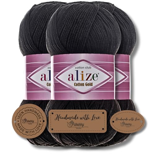 Hobby YARN 3x Etikettenlabel mit Alize Cotton Gold Wolle Premium 3x100g als Set | Yarn | Garn | Sommerwolle Baumwolle Strickgarn Einfarbig Baby Kleidung Schals (60) von Hobby YARN