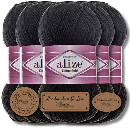 Hobby YARN 3x Etikettenlabel mit Alize Cotton Gold Wolle Premium 5x100g als Set | Yarn | Garn | Sommerwolle Baumwolle Strickgarn Einfarbig Baby Kleidung Schals (60) von Hobby YARN