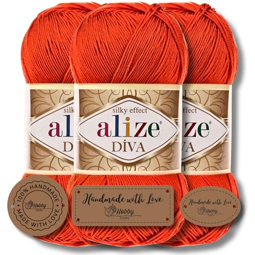 Hobby YARN 3x Etikettenlabel mit Alize Diva Wolle 3 x 100g als Set, Garn, Yarn, Strickgarn, Einfarbig, Unifarben, Baby, Akzente, Accessoire, zum Häkeln, Stricken, Kleidung (37) von Hobby YARN