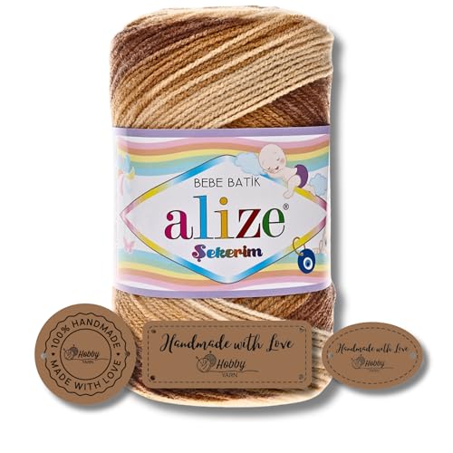 Hobby YARN 3x Etikettenlabel mit Alize Sekerim Bebe Batik Wolle Premium 1x100g als Set | Yarn | Garn | Strickgarn Farbverlauf Babywolle zum Häkeln Stricken Kleidung Schals (3050) von Hobby YARN
