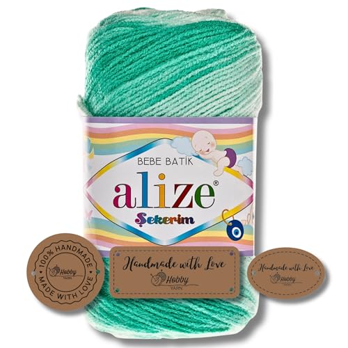 Hobby YARN 3x Etikettenlabel mit Alize Sekerim Bebe Batik Wolle Premium 1x100g als Set | Yarn | Garn | Strickgarn Farbverlauf Babywolle zum Häkeln Stricken Kleidung Schals (6317) von Hobby YARN