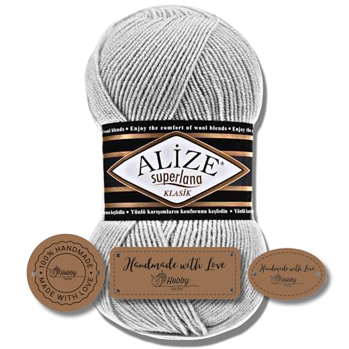 Hobby YARN 3x Etikettenlabel mit Alize Superlana Klasik Wolle Premium 1x100g als Set | Yarn | Garn | Strickgarn Einfarbig Baby zum Häkeln Stricken Kleidung Schals (168) von Hobby YARN