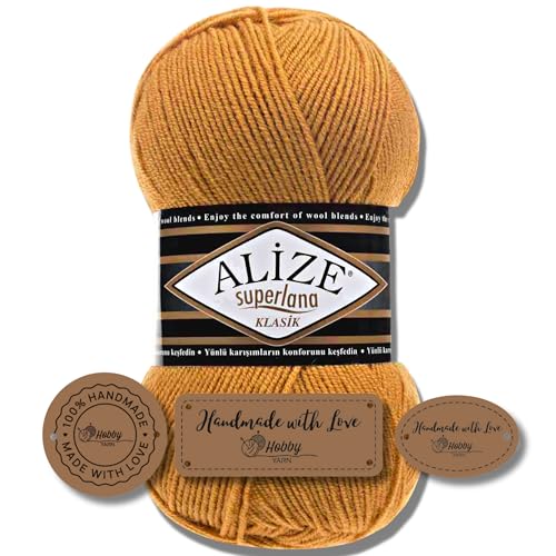 Hobby YARN 3x Etikettenlabel mit Alize Superlana Klasik Wolle Premium 1x100g als Set | Yarn | Garn | Strickgarn Einfarbig Baby zum Häkeln Stricken Kleidung Schals (2) von Hobby YARN