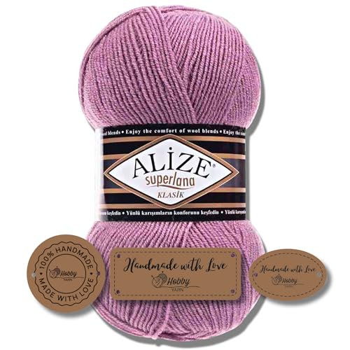 Hobby YARN 3x Etikettenlabel mit Alize Superlana Klasik Wolle Premium 1x100g als Set | Yarn | Garn | Strickgarn Einfarbig Baby zum Häkeln Stricken Kleidung Schals (28) von Hobby YARN