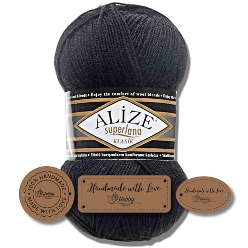 Hobby YARN 3x Etikettenlabel mit Alize Superlana Klasik Wolle Premium 1x100g als Set | Yarn | Garn | Strickgarn Einfarbig Baby zum Häkeln Stricken Kleidung Schals (60) von Hobby YARN