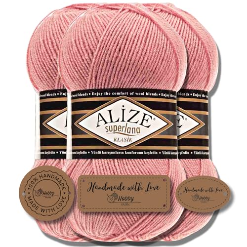 Hobby YARN 3x Etikettenlabel mit Alize Superlana Klasik Wolle Premium 3x100g als Set | Yarn | Garn | Strickgarn Einfarbig Baby zum Häkeln Stricken Kleidung Schals (144) von Hobby YARN