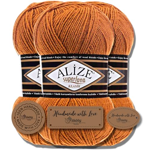 Hobby YARN 3x Etikettenlabel mit Alize Superlana Klasik Wolle Premium 3x100g als Set | Yarn | Garn | Strickgarn Einfarbig Baby zum Häkeln Stricken Kleidung Schals (234) von Hobby YARN