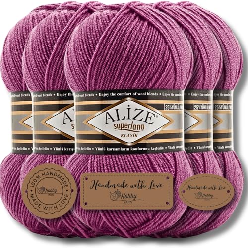 Hobby YARN 3x Etikettenlabel mit Alize Superlana Klasik Wolle Premium 5x100g als Set | Yarn | Garn | Strickgarn Einfarbig Baby zum Häkeln Stricken Kleidung Schals (286) von Hobby YARN