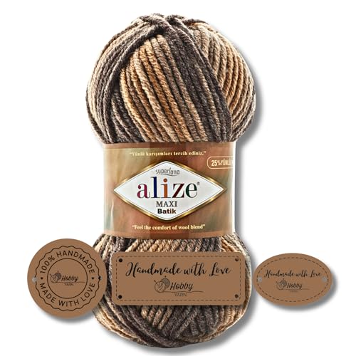 Hobby YARN 3x Etikettenlabel mit Alize Superlana Maxi Batik Wolle Premium 1x100g als Set | Yarn| Garn| Strickgarn mit Farbverlauf Baby zum Häkeln Stricken Kleidung Schals (7800) von Hobby YARN
