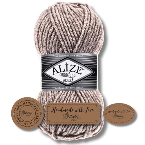 Hobby YARN 3x Etikettenlabel mit Alize Superlana Maxi Wolle Premium 1x100g als Set, Yarn, Garn, Strickgarn, Einfarbig, Baby zum Häkeln Stricken Kleidung Schals (207) von Hobby YARN