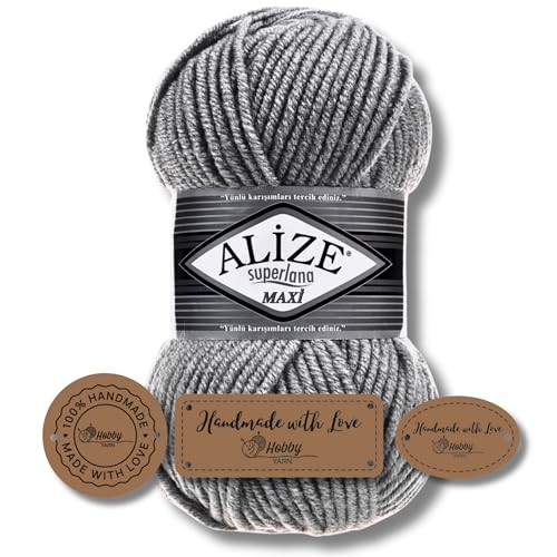 Hobby YARN 3x Etikettenlabel mit Alize Superlana Maxi Wolle Premium 1x100g als Set, Yarn, Garn, Strickgarn, Einfarbig, Baby zum Häkeln Stricken Kleidung Schals (87) von Hobby YARN