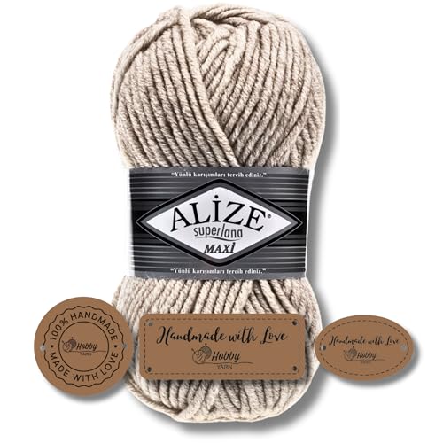 Hobby YARN 3x Etikettenlabel mit Alize Superlana Maxi Wolle Premium 1x100g als Set | Yarn| Garn| Strickgarn Einfarbig Baby zum Häkeln Stricken Kleidung Schals (152) von Hobby YARN