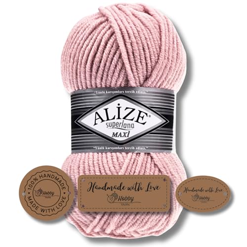 Hobby YARN 3x Etikettenlabel mit Alize Superlana Maxi Wolle Premium 1x100g als Set | Yarn| Garn| Strickgarn Einfarbig Baby zum Häkeln Stricken Kleidung Schals (161) von Hobby YARN