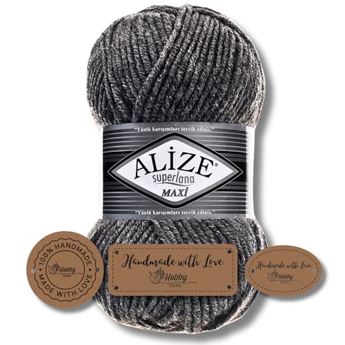 Hobby YARN 3x Etikettenlabel mit Alize Superlana Maxi Wolle Premium 1x100g als Set | Yarn| Garn| Strickgarn Einfarbig Baby zum Häkeln Stricken Kleidung Schals (182) von Hobby YARN