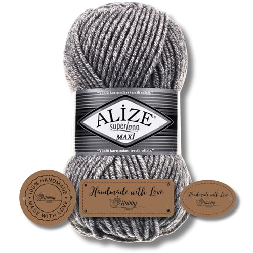 Hobby YARN 3x Etikettenlabel mit Alize Superlana Maxi Wolle Premium 1x100g als Set | Yarn| Garn| Strickgarn Einfarbig Baby zum Häkeln Stricken Kleidung Schals (21) von Hobby YARN