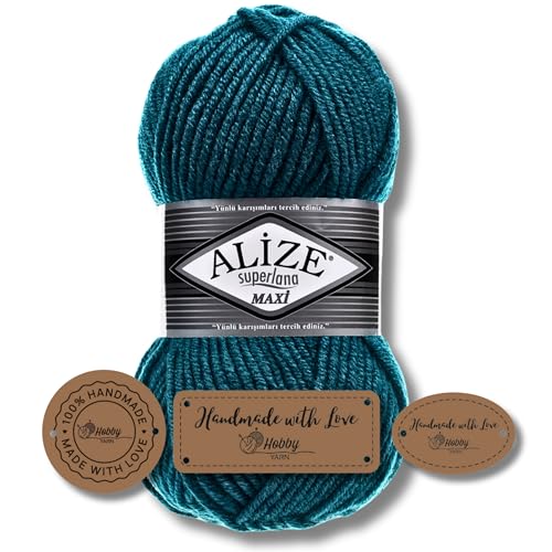 Hobby YARN 3x Etikettenlabel mit Alize Superlana Maxi Wolle Premium 1x100g als Set | Yarn| Garn| Strickgarn Einfarbig Baby zum Häkeln Stricken Kleidung Schals (212) von Hobby YARN