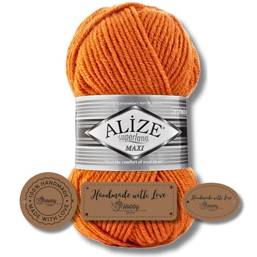 Hobby YARN 3x Etikettenlabel mit Alize Superlana Maxi Wolle Premium 1x100g als Set | Yarn| Garn| Strickgarn Einfarbig Baby zum Häkeln Stricken Kleidung Schals (225) von Hobby YARN
