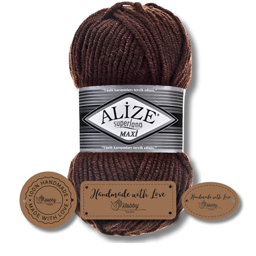 Hobby YARN 3x Etikettenlabel mit Alize Superlana Maxi Wolle Premium 1x100g als Set | Yarn| Garn| Strickgarn Einfarbig Baby zum Häkeln Stricken Kleidung Schals (26) von Hobby YARN