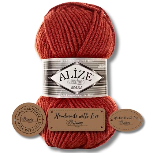 Hobby YARN 3x Etikettenlabel mit Alize Superlana Maxi Wolle Premium 1x100g als Set | Yarn| Garn| Strickgarn Einfarbig Baby zum Häkeln Stricken Kleidung Schals (36) von Hobby YARN