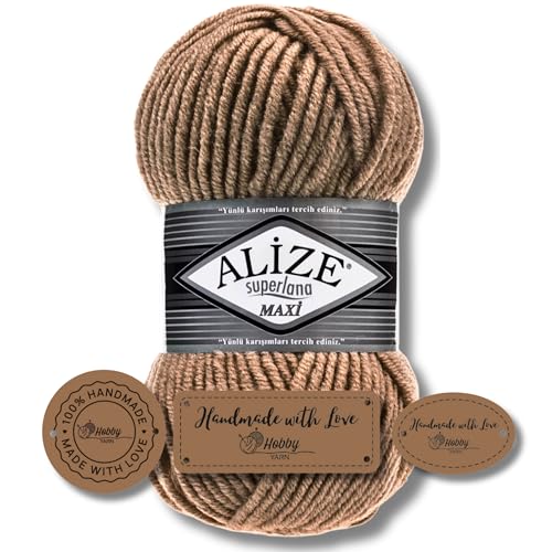 Hobby YARN 3x Etikettenlabel mit Alize Superlana Maxi Wolle Premium 1x100g als Set | Yarn| Garn| Strickgarn Einfarbig Baby zum Häkeln Stricken Kleidung Schals (466) von Hobby YARN
