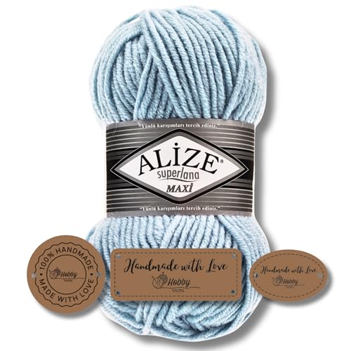 Hobby YARN 3x Etikettenlabel mit Alize Superlana Maxi Wolle Premium 1x100g als Set | Yarn| Garn| Strickgarn Einfarbig Baby zum Häkeln Stricken Kleidung Schals (480) von Hobby YARN