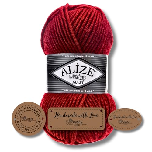 Hobby YARN 3x Etikettenlabel mit Alize Superlana Maxi Wolle Premium 1x100g als Set, Yarn, Garn, Strickgarn, Einfarbig, Baby zum Häkeln Stricken Kleidung Schals (56) von Hobby YARN