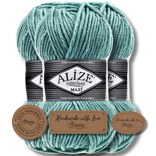 Hobby YARN 3x Etikettenlabel mit Alize Superlana Maxi Wolle Premium 3x100g als Set | Yarn| Garn| Strickgarn Einfarbig Baby zum Häkeln Stricken Kleidung Schals (463) von Hobby YARN