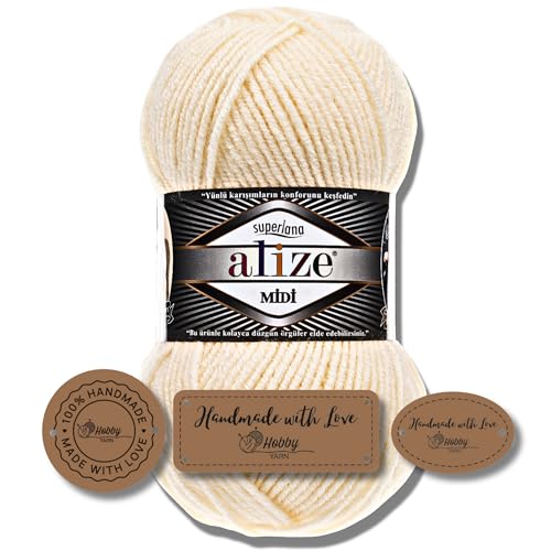 Hobby YARN 3x Etikettenlabel mit Alize Superlana Midi Wolle Premium 1x100g als Set | Yarn | Garn | Strickgarn Einfarbig Baby zum Häkeln Stricken Kleidung Schals (1) von Hobby YARN