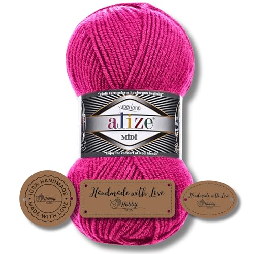Hobby YARN 3x Etikettenlabel mit Alize Superlana Midi Wolle Premium 1x100g als Set | Yarn | Garn | Strickgarn Einfarbig Baby zum Häkeln Stricken Kleidung Schals (149) von Hobby YARN