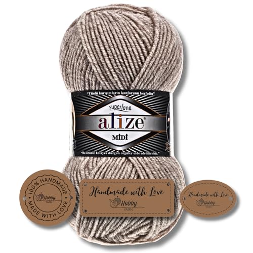 Hobby YARN 3x Etikettenlabel mit Alize Superlana Midi Wolle Premium 1x100g als Set | Yarn | Garn | Strickgarn Einfarbig Baby zum Häkeln Stricken Kleidung Schals (152) von Hobby YARN