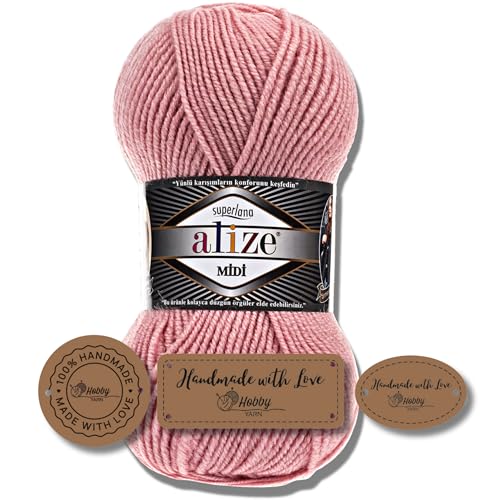 Hobby YARN 3x Etikettenlabel mit Alize Superlana Midi Wolle Premium 1x100g als Set | Yarn | Garn | Strickgarn Einfarbig Baby zum Häkeln Stricken Kleidung Schals (161) von Hobby YARN