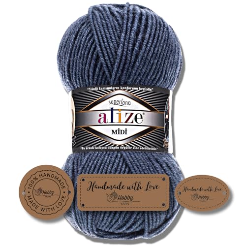 Hobby YARN 3x Etikettenlabel mit Alize Superlana Midi Wolle Premium 1x100g als Set | Yarn | Garn | Strickgarn Einfarbig Baby zum Häkeln Stricken Kleidung Schals (203) von Hobby YARN
