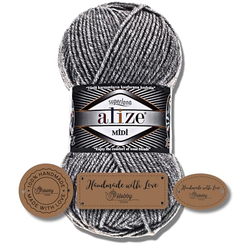 Hobby YARN 3x Etikettenlabel mit Alize Superlana Midi Wolle Premium 1x100g als Set | Yarn | Garn | Strickgarn Einfarbig Baby zum Häkeln Stricken Kleidung Schals (21) von Hobby YARN