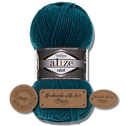 Hobby YARN 3x Etikettenlabel mit Alize Superlana Midi Wolle Premium 1x100g als Set | Yarn | Garn | Strickgarn Einfarbig Baby zum Häkeln Stricken Kleidung Schals (212) von Hobby YARN