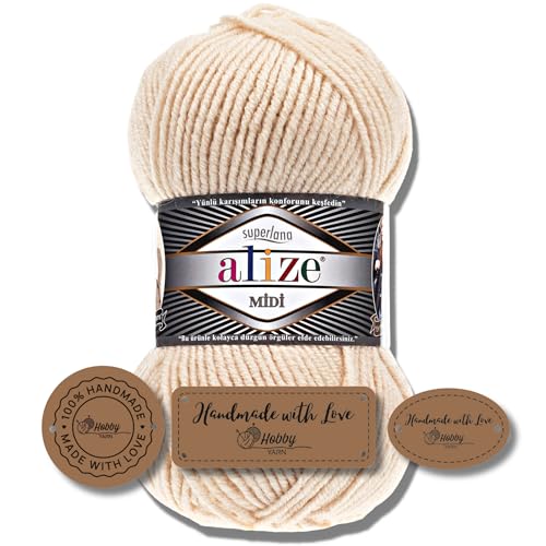 Hobby YARN 3x Etikettenlabel mit Alize Superlana Midi Wolle Premium 1x100g als Set | Yarn | Garn | Strickgarn Einfarbig Baby zum Häkeln Stricken Kleidung Schals (310) von Hobby YARN