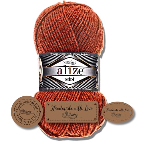 Hobby YARN 3x Etikettenlabel mit Alize Superlana Midi Wolle Premium 1x100g als Set | Yarn | Garn | Strickgarn Einfarbig Baby zum Häkeln Stricken Kleidung Schals (36) von Hobby YARN