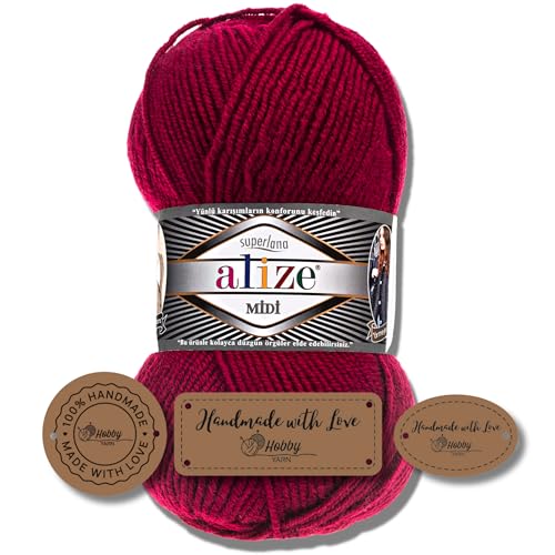 Hobby YARN 3x Etikettenlabel mit Alize Superlana Midi Wolle Premium 1x100g als Set | Yarn | Garn | Strickgarn Einfarbig Baby zum Häkeln Stricken Kleidung Schals (390) von Hobby YARN