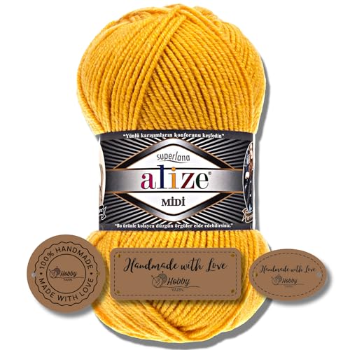Hobby YARN 3x Etikettenlabel mit Alize Superlana Midi Wolle Premium 1x100g als Set | Yarn | Garn | Strickgarn Einfarbig Baby zum Häkeln Stricken Kleidung Schals (488) von Hobby YARN