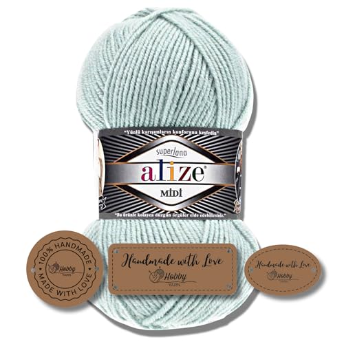 Hobby YARN 3x Etikettenlabel mit Alize Superlana Midi Wolle Premium 1x100g als Set | Yarn | Garn | Strickgarn Einfarbig Baby zum Häkeln Stricken Kleidung Schals (522) von Hobby YARN