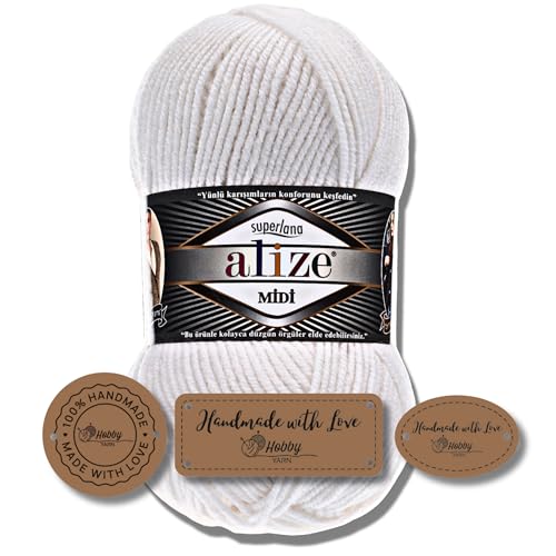 Hobby YARN 3x Etikettenlabel mit Alize Superlana Midi Wolle Premium 1x100g als Set | Yarn | Garn | Strickgarn Einfarbig Baby zum Häkeln Stricken Kleidung Schals (55) von Hobby YARN